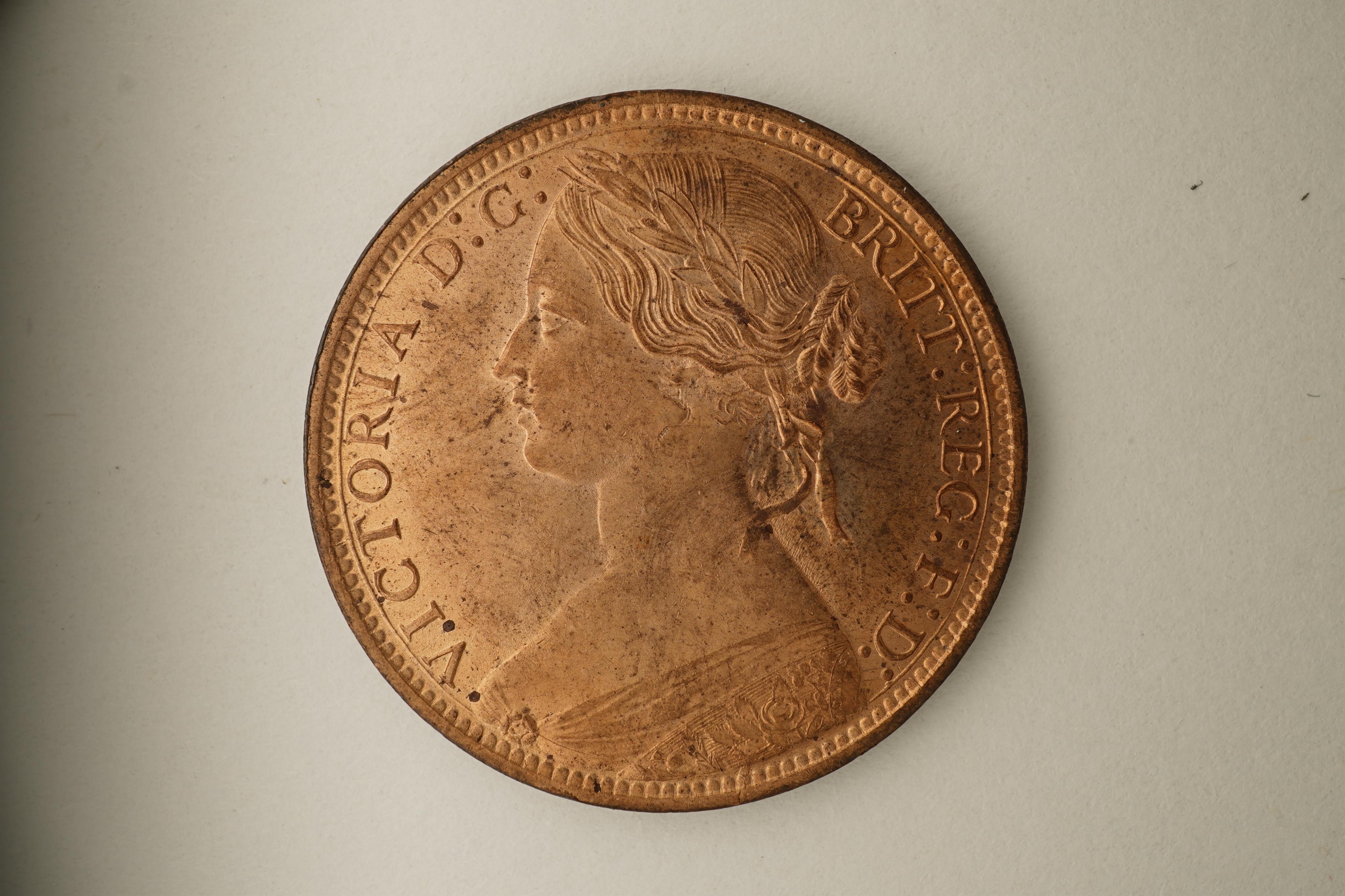 British coins, Victoria, three bronze pennies; 1872, Fr. 62, Gouby dies J/g, about EF, some lustre, 1873, Fr. 64, Gouby dies J/g, rim wear, die clash to Victoria’s neck, otherwise good EF, crisp reverse, much lustre, 187